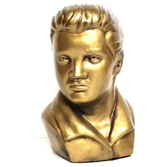 Vintage Pop Gold ELVIS Presley Head Cermatic Statue Figurine Room Decor - Picture 1 of 3